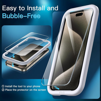 JETech Screen Protector for iPhone 15 Pro Max 6.7-Inch, Bubble Free, Tempered Glass Film with Easy Installation Tool, Case-Friendly, HD Clear, 2-Pack