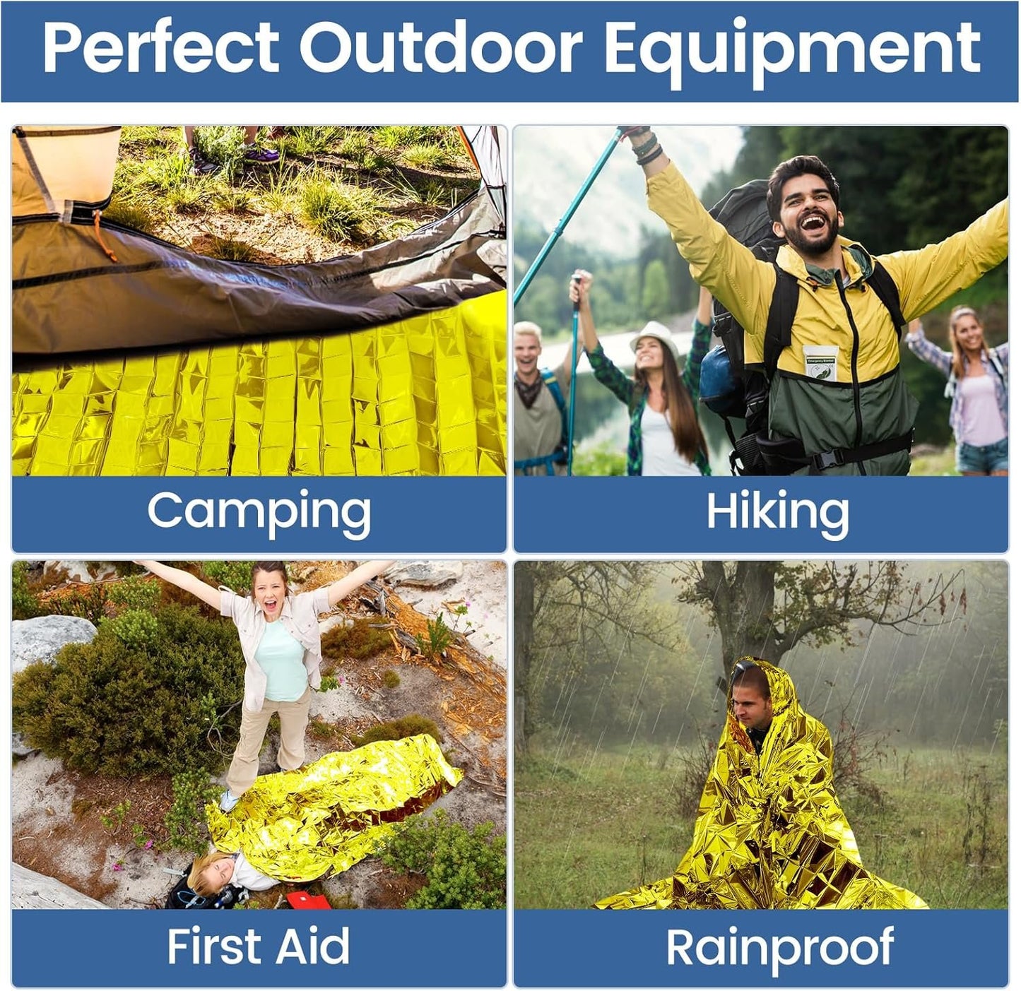 Milifox 6 Pack Emergency Thermal Blankets, Survival Blankets Reflective First Aid Blanket for Camping Hiking Outdoor Warm Insulated Heat Insulation and Waterproof