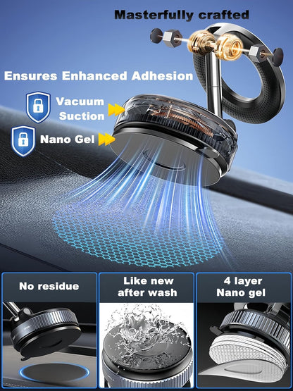 snanlen Upgraded 360° Nano Gel Vacuum Magnetic Phone Holder, Car Phone Holder for Magsafe[108+LBS Strongest Suction & 3000gf Strongest Magnetic], Suction Cup Phone Mount for Car/for iPhone 16 Pro Max