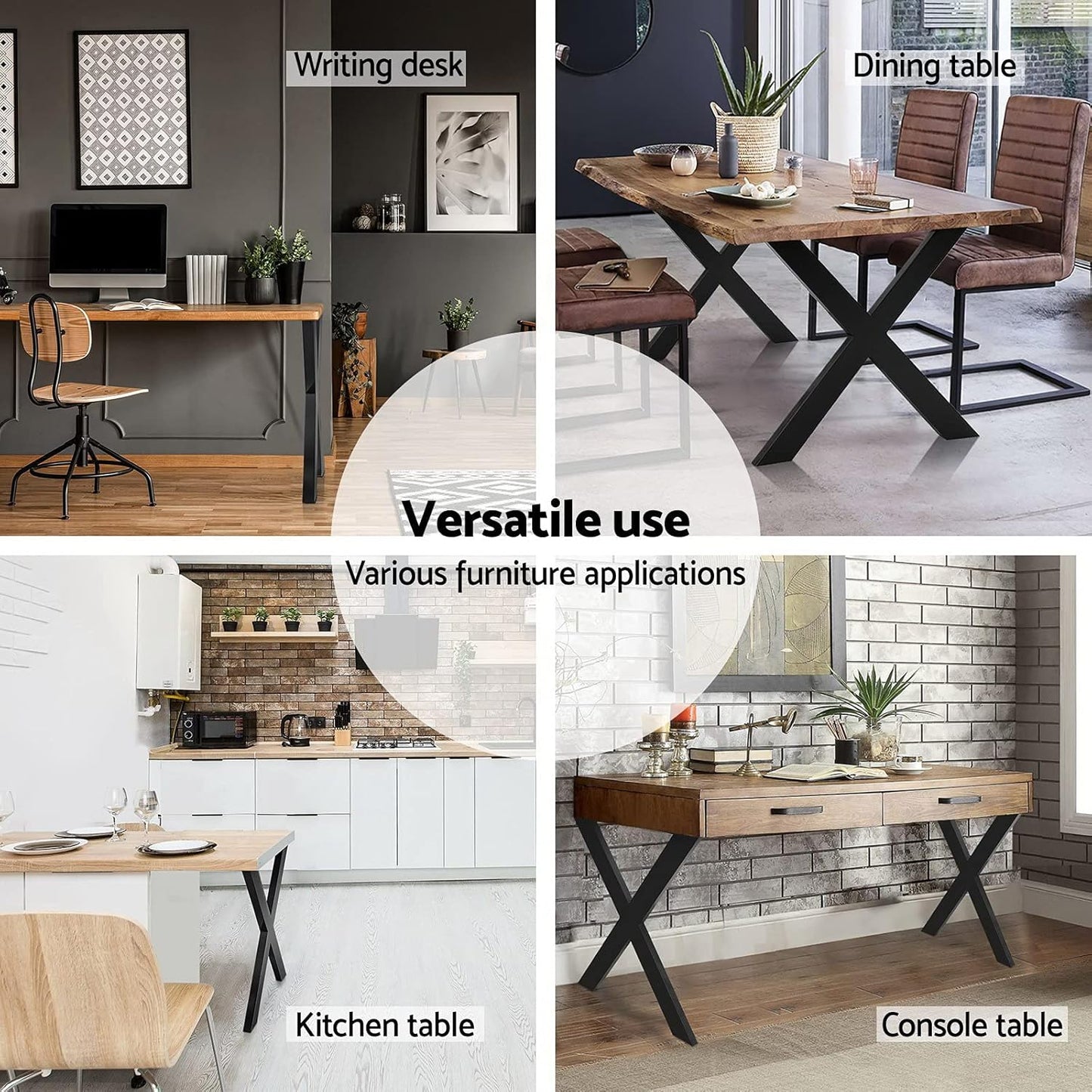 Artiss Table Legs, Set of 2 Metal Dining Coffee Desk Bench Leg Home Office Kitchen Work Furniture, with Feet Pads 200kg Capacity Pre-drilled Holes 71 x 60cm Black