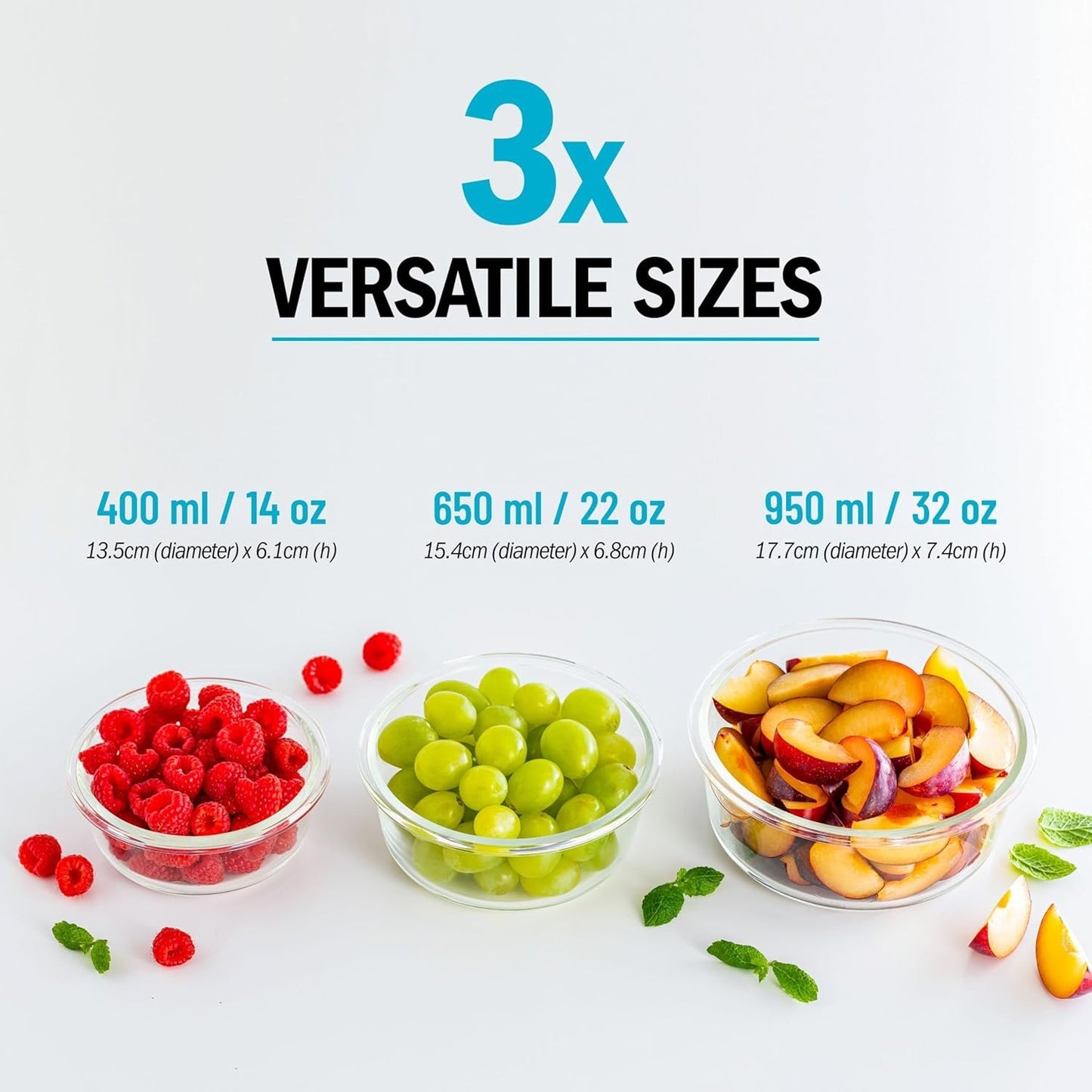 Igluu Meal Prep - Set of 3 Stackable Glass Round Containers - Lunch Box for Food Storage, Freezer, Microwave & Oven - Dishwasher-Safe, BPA-Free - Airtight SnapLock Lids (Different Sizes)