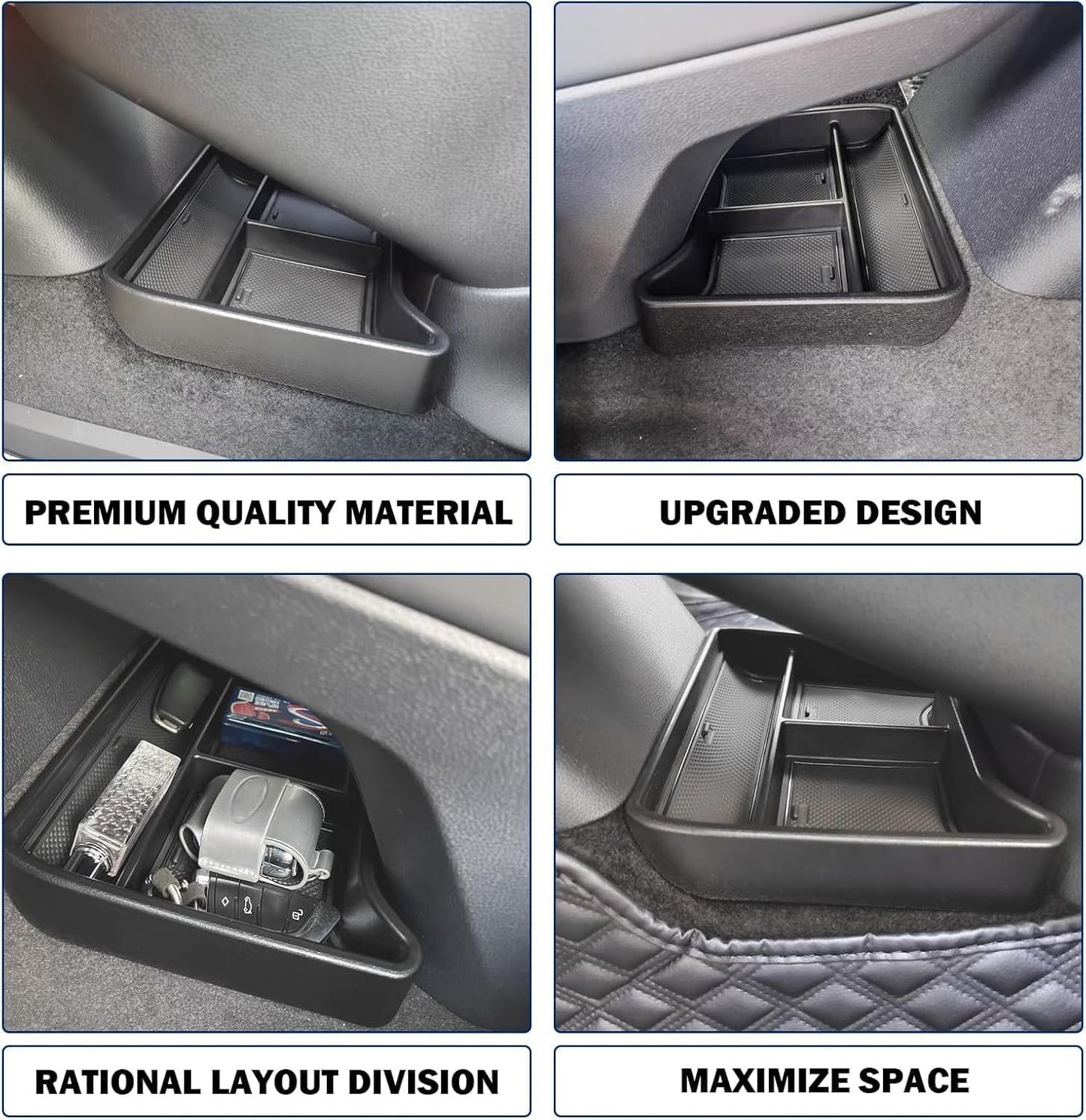 2024 2023 VW ID.4 Center Console Organizer Upgraded Storage Box Insert Tray Interior Accessories Compatible Lower Center Console Tray ID.4 Underseat Armrest Storage Box Coin Holder, Black