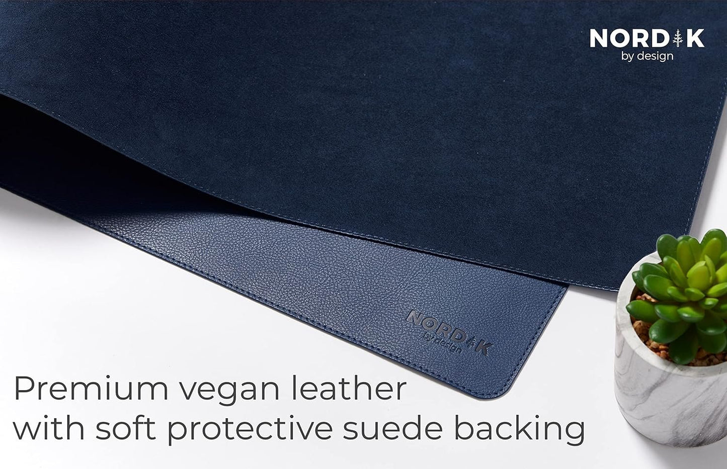 Nordik Leather Desk Mat Cable Organizer - Midnight Blue 89 x 43 cm - Premium Extended Mouse Mat for Home Office Accessories - Felt Vegan Large Leather Desk Pad Protector & Desk Blotter Pads Decor
