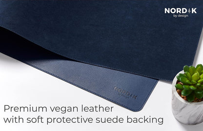 Nordik Leather Desk Mat Cable Organizer - Midnight Blue 89 x 43 cm - Premium Extended Mouse Mat for Home Office Accessories - Felt Vegan Large Leather Desk Pad Protector & Desk Blotter Pads Decor