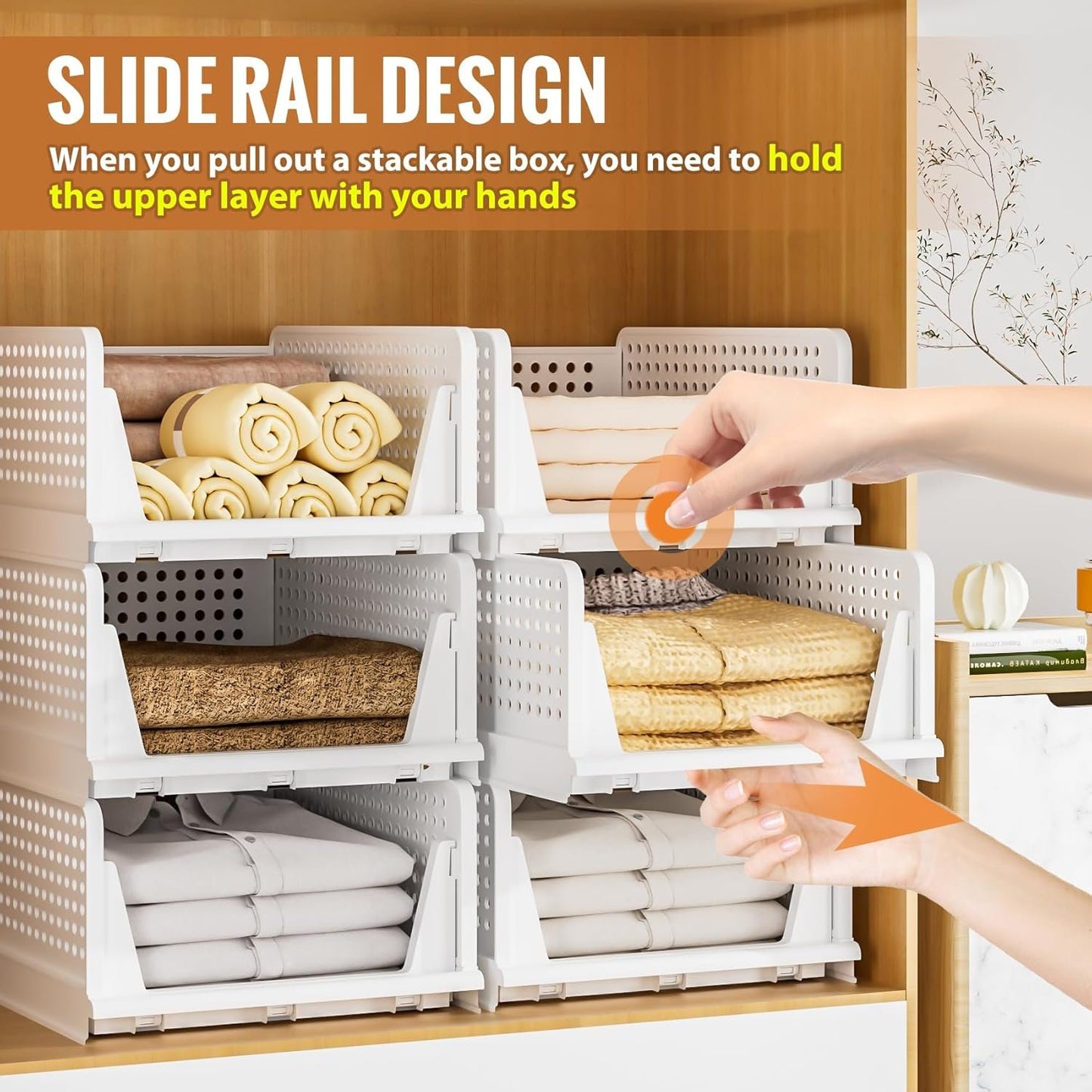 Neprock 4 Pack Stackable Storage Bins, Closet Organizers Plastic Storage Drawers Stackable Drawers, Wardrobe Closet Organizers and Storage for Clothes, Bedroom, Kitchen, Office, Bathroom(4L)