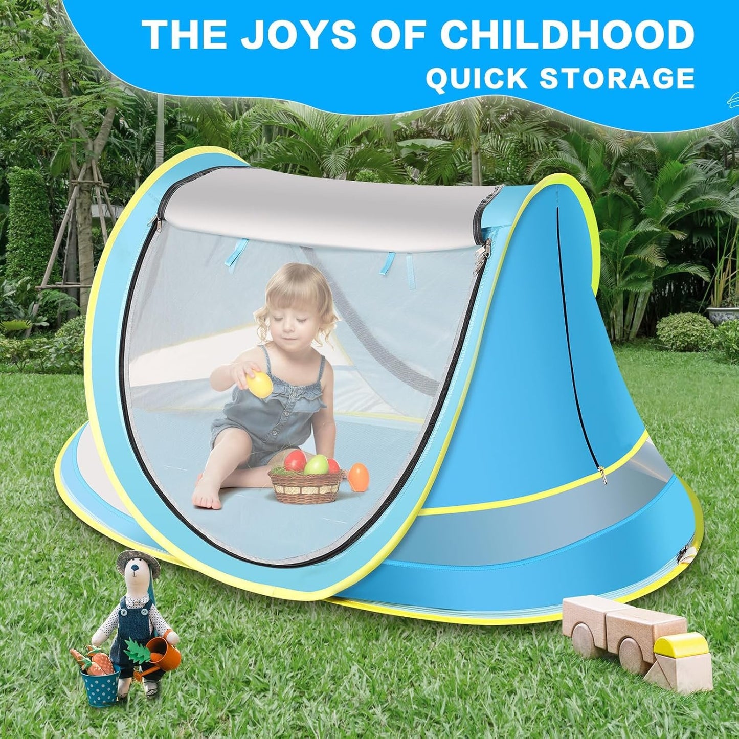 Wilhiker Baby Beach Tent Pop Up: Blue Pop Up Tent with Sun Hat - Kids Sun Tent Portable Uv Protection Tent Baby - Beach Tent for Outdoor Travel Folding Toddler Camping Accessories Sun Shade
