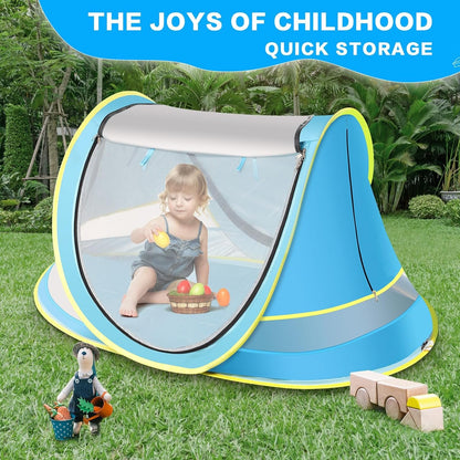 Wilhiker Baby Beach Tent Pop Up: Blue Pop Up Tent with Sun Hat - Kids Sun Tent Portable Uv Protection Tent Baby - Beach Tent for Outdoor Travel Folding Toddler Camping Accessories Sun Shade