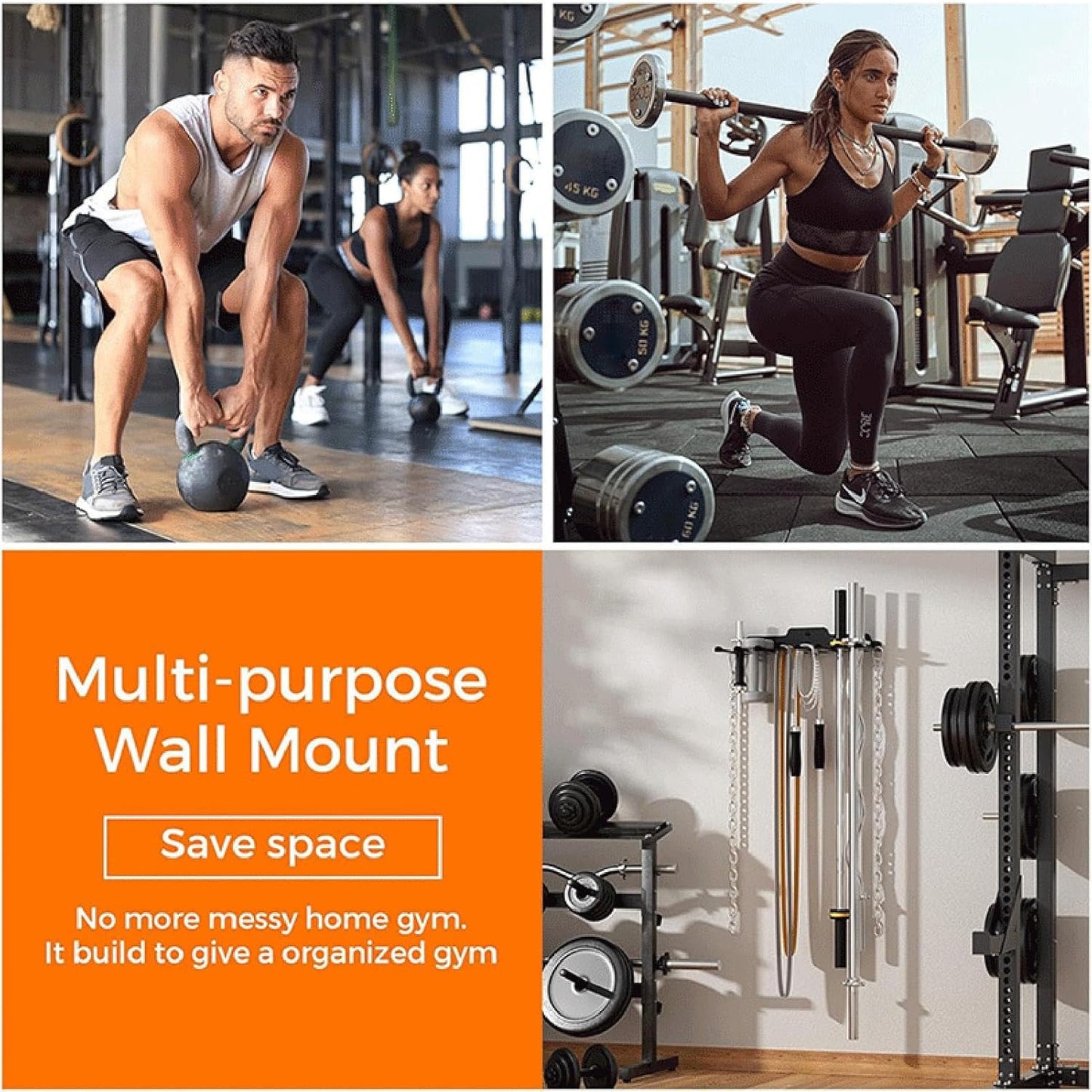 Generico Barbell Hanger Wall Mount, Multi-Purpose Workout Equipment Hanger with 6 Hooks, Anti-Rust Coated Resistance Bands Hanger for Lifting Belt and Exercise Gear Organization