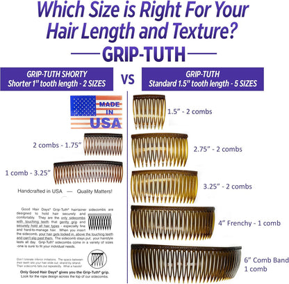 Good Hair Days Grip-Tuth Shorty Combs - Decorative & Styling Combs for Fine and Thin Hair (Crystal, 2 Count - 1 3/4 inch)