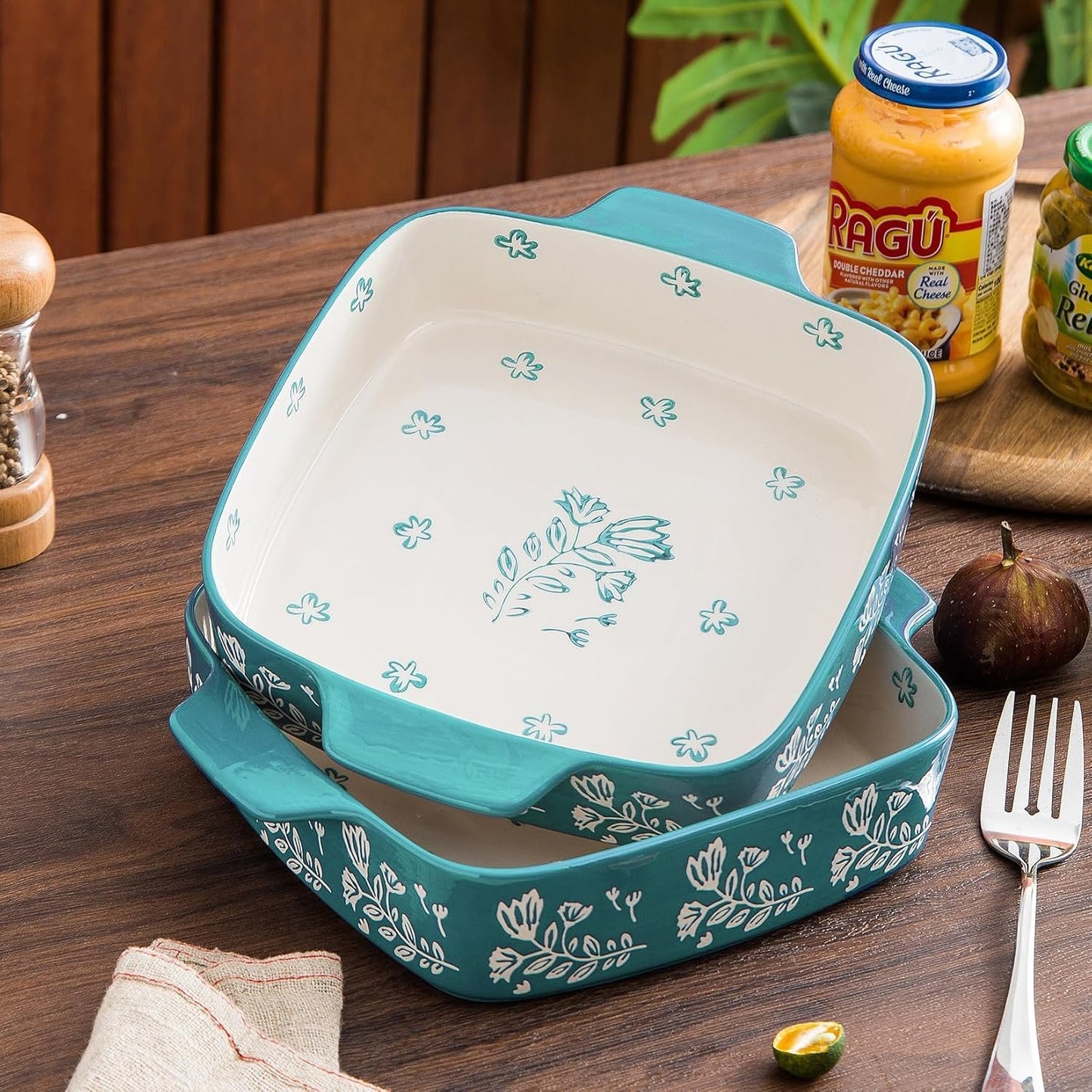 Wisenvoy Baking Dish Ceramic Brownie Pan 9x9 Baking Pan Casserole Dish Lasagna Pan Square Rose Dish Pan Bakeware Sets