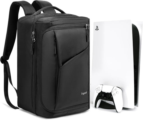 Ezgnuk Game Backpack for PS5 Console, Protective Travel Carrying Case, Large Capacity Storage Bag with Zippered Pocket for PlayStation 5, Laptop, Headphones, Game Discs and Accessories （ Black）