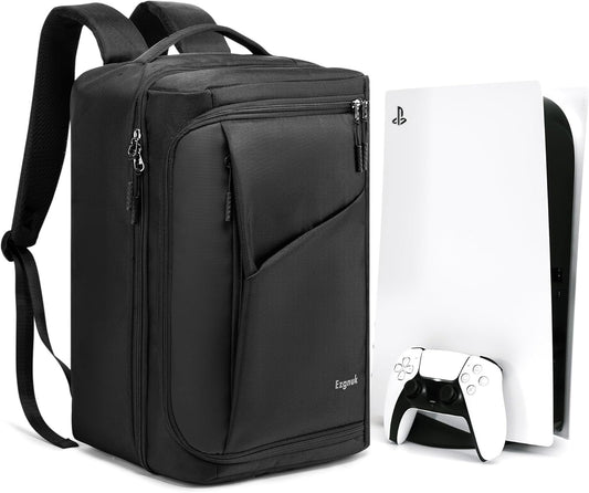 Ezgnuk Game Backpack for PS5 Console, Protective Travel Carrying Case, Large Capacity Storage Bag with Zippered Pocket for PlayStation 5, Laptop, Headphones, Game Discs and Accessories （ Black）