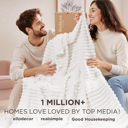 Bedsure Throw Blanket Living Room Home Decor- Gift for Mom Women Men, Soft Fluffy Fleece Cozy Fuzzy Plush Warm White Couch Bed Blanket, Bedroom Summer Decor Gifts for Him Her, 50x60