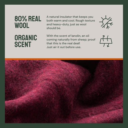 Woolly Mammoth Merino Wool Blanket - Large 66" x 90", 4LBS Camp Blanket | Throw for The Cabin, Cold Weather, Emergency, Dog Camping Gear, Hiking, Survival, Army, Outside, Outdoors – Burgundy