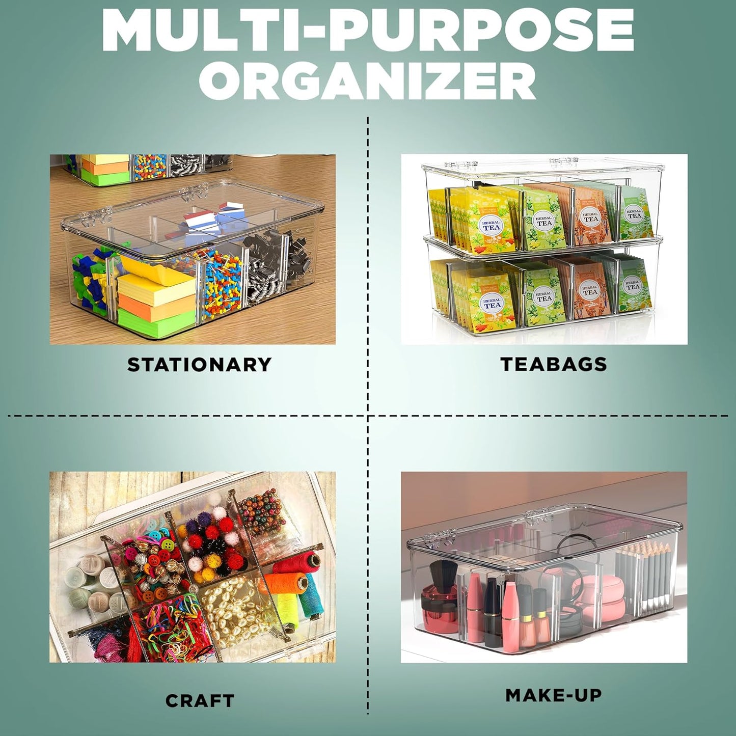 Utopia Home Tea Bag Organizer – 3 Pack Stackable Tea Storage Containers with Lids – Clear Plastic Tea Bag Holder for Kitchen Cabinet, Pantry organizers and storage, Cupboard, Snack & Home Organization