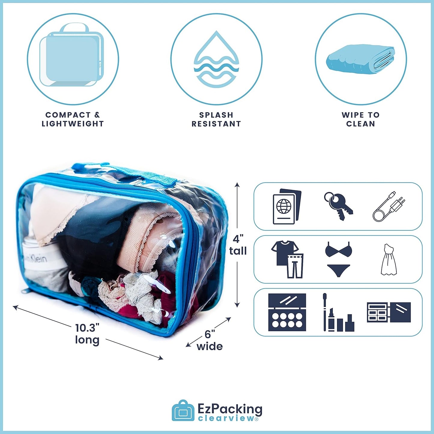 Small Clear Travel Packing Cube/See Through PVC Plastic Pouch for Carry On Suitcase, Backpack or Diaper Bag/Transparent Multipurpose Accessories, Makeup & Underwear Organizer w/Handle (Purple)