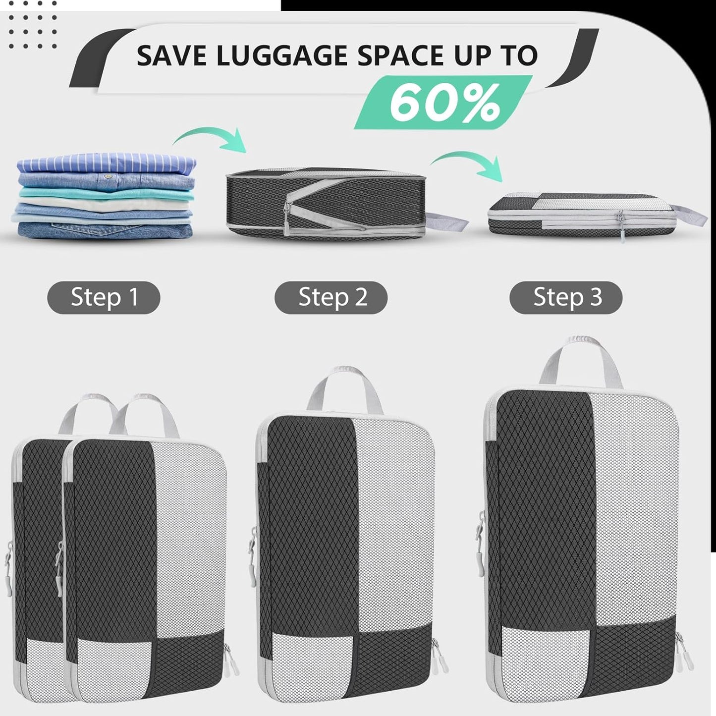 Avmvnvc Suitcase Organizer, 10 Piece Set Travel Organizer Space Saving Suitcase Organizer Compression Packing Cubes Packing Cubes Organizer Suitcase for Clothes, Cosmetics, Black