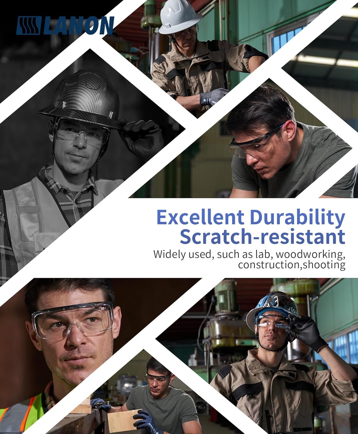 LANON Safety Glasses Over Glasses,ANSI Z87.1 Lenses with Anti-Fog & Scratch,Side Protection, High Transmission, Adjustable Protective Eyewear Goggles