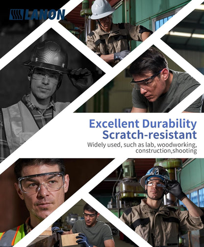 LANON Safety Glasses Over Glasses,ANSI Z87.1 Lenses with Anti-Fog & Scratch,Side Protection, High Transmission, Adjustable Protective Eyewear Goggles