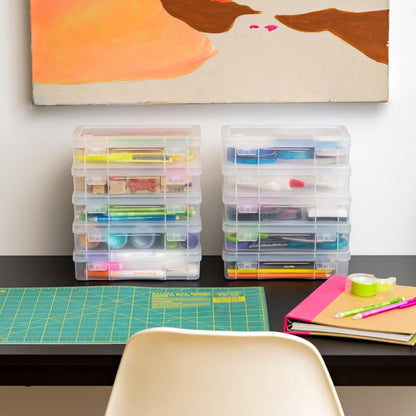 IRIS USA Plastic Pencil Box, Clear Pencil Case Stackable Storage Organizer Container with Latching Lid, 10-Pack, Satchel Case for Pencil Markers Tools Art and Craft Storage Supply Organizer, Clear