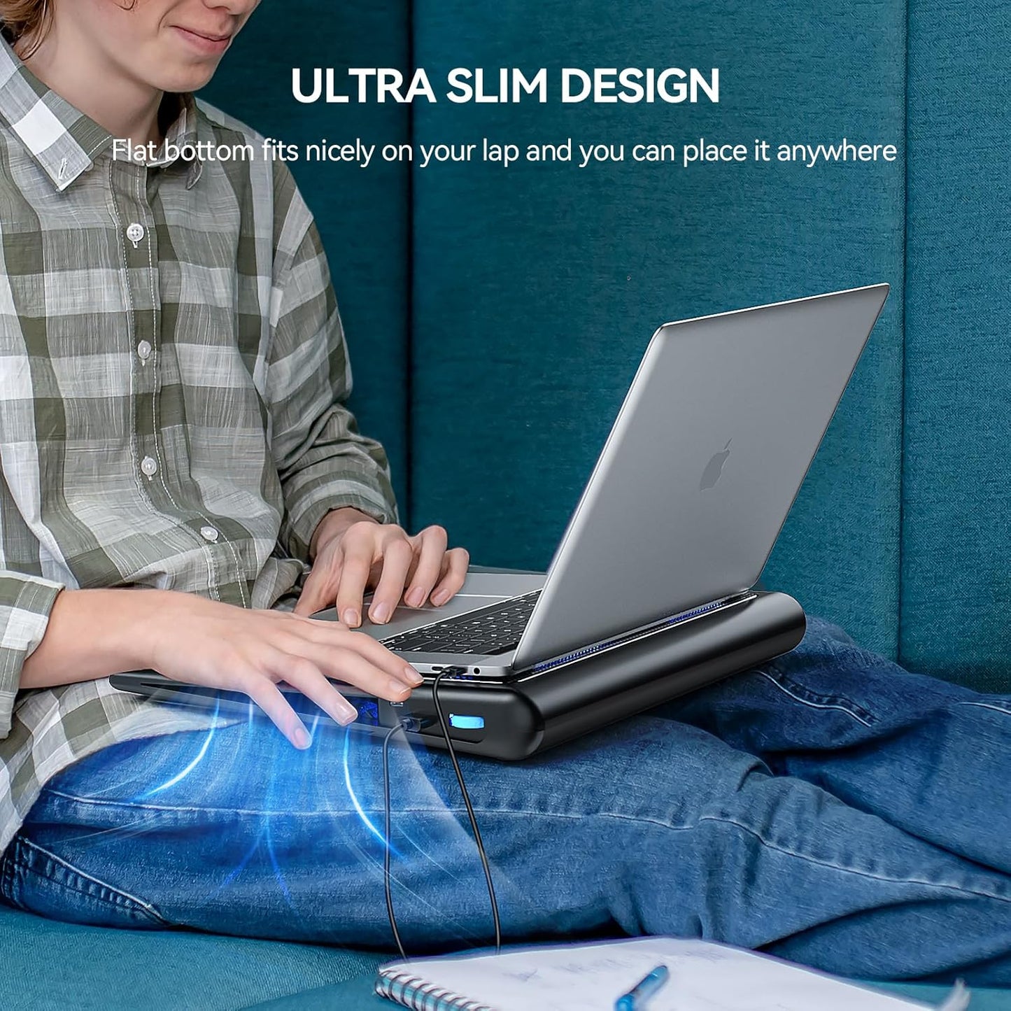 TECKNET Cooling Pad for 12"-15.6" Laptops, Gaming Stand With Adjustable Wind Speed, 2 USB Powered Fans for Devices Up to 16 Inch (Blue)