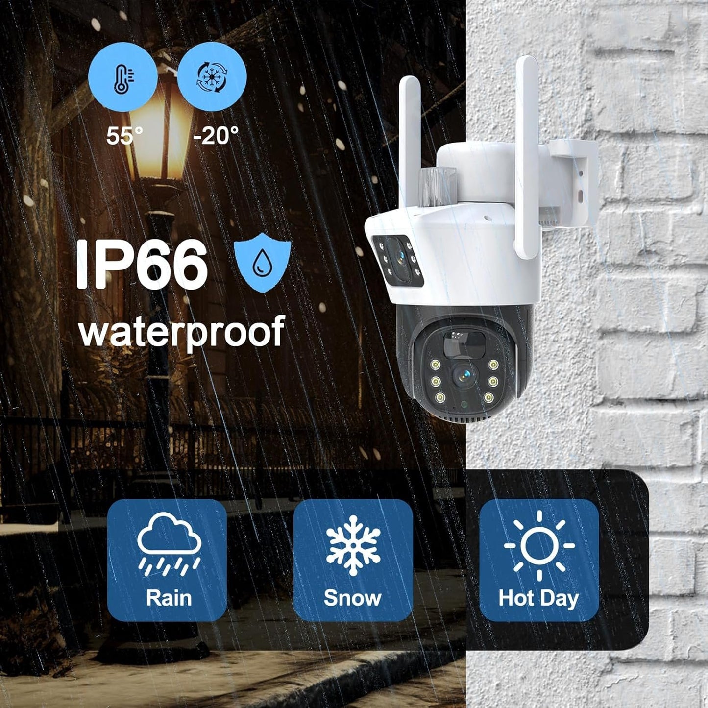 LucZeng Solar Security Cameraã€Dual Lensã€‘,15600mAh Battery WiFi Solar Camera Security Outdoor Wireless 2K, 355Â°P 120Â°T Sound Light Alarm, Colour Night Vision, PIR Motion Detection, 2 Way Talk, IP66