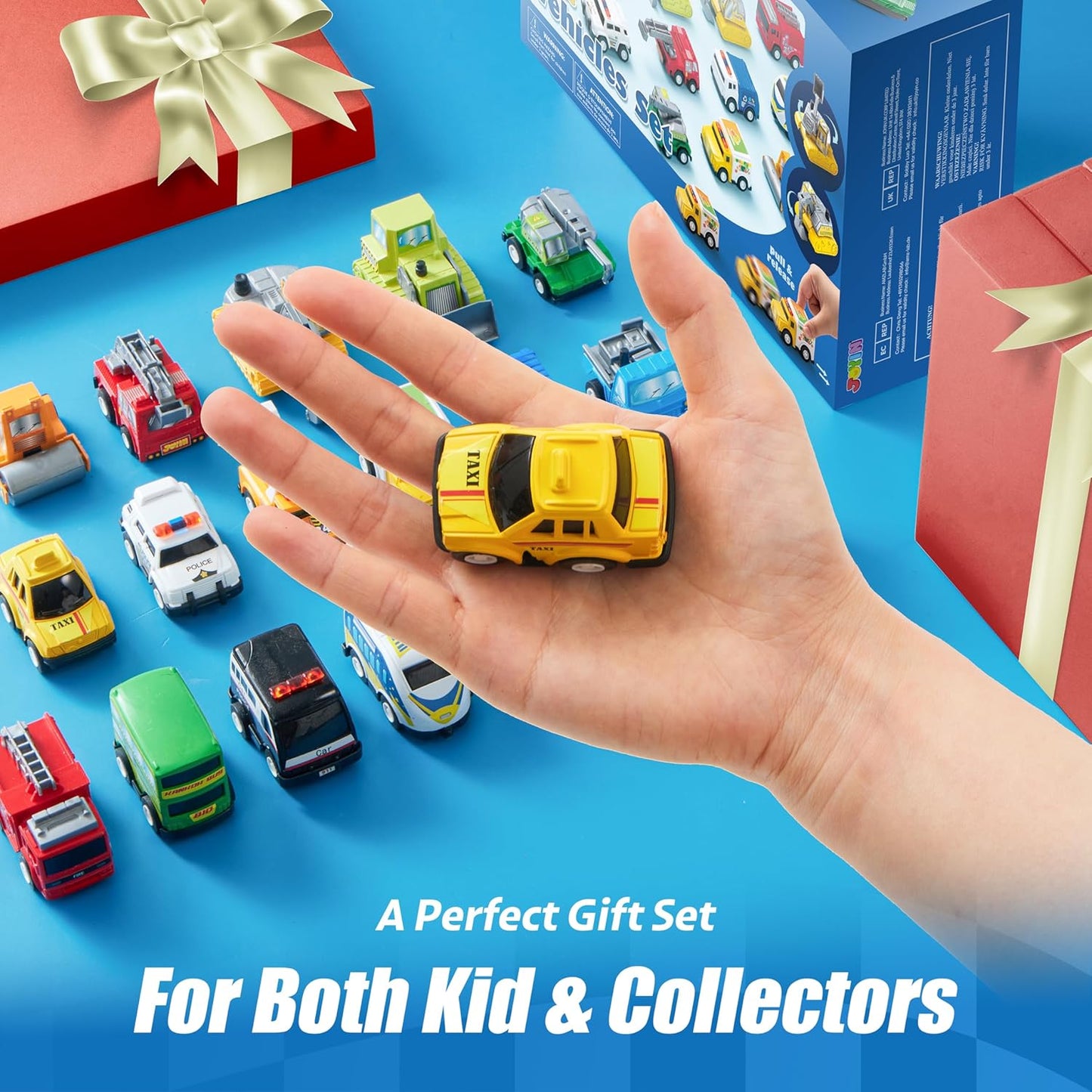 JOYIN 18 Piece Pull Back City Cars and Trucks Toy Vehicles Set Model Car, Friction Powered Die-Cast Cars for Toddlers, Boys, and Girls’ Educational Play