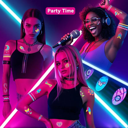 Glow In The Dark Party Supplies -160 Styles Neon Body Paint Accessories Blacklight Temporary Tattoo For Adult Fluorescent Face Fake tattoos Fiesta Rave Festival Decorations,20Sheet - TATUWST