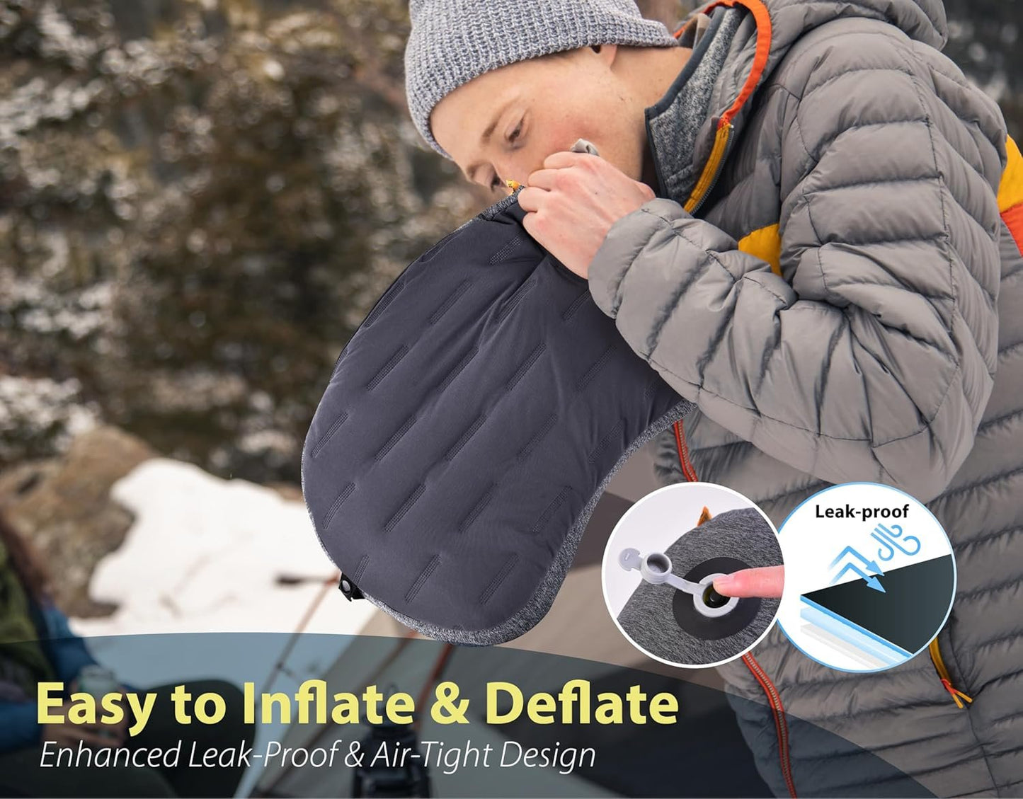 TREKOLOGY ALUFT Plus Inflatable Camping Pillow - Compact, Lightweight Air Pillow for Sleeping, Backpacking, Travel, Outdoor, and Airplane Use - Portable Camping Pillow with Removable Cover