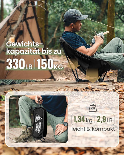 OneTigris TIGERBLADE 150kg Folding Camping Chair Lightweight Triangular Frame Lightweight Camping Chair with 2 Side Pockets for Outdoor Hiking