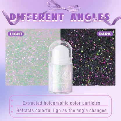 HOSAILY Roll on Body Glitter Gel, Holographic Chameleon Color Changing Hair Glitter Gel for Face Under Light, Mermaid Festival Party Rave Accessories Sequins Shimmer Makeup (8# Sparkling Pink)