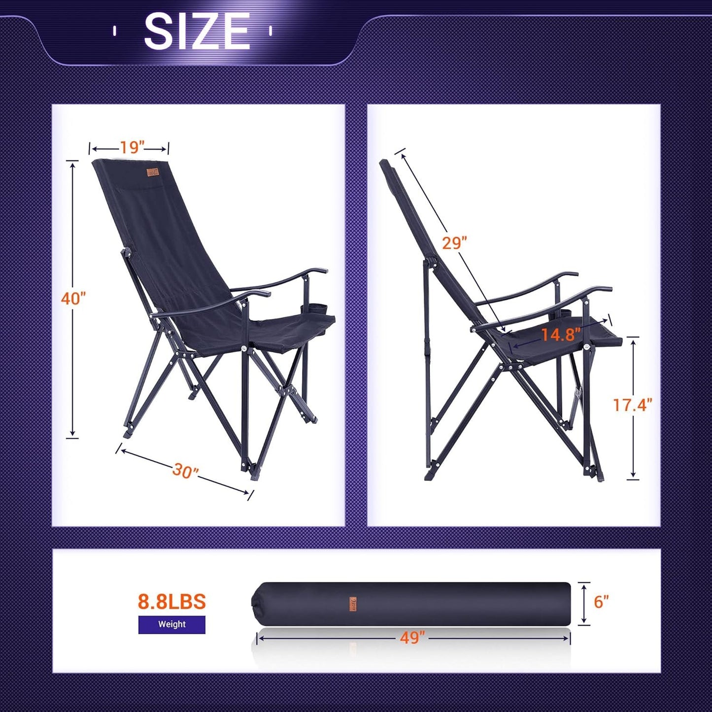 Nice C Lawn Chairs, Outdoor Chair, Camping Chair, Chaise de Camping, Patio Chair, Folding Chair, High Back Camping Chair, High Back Lawn Chair, Compact Chair with Cup Holder & Carry Bag (1-P Black)