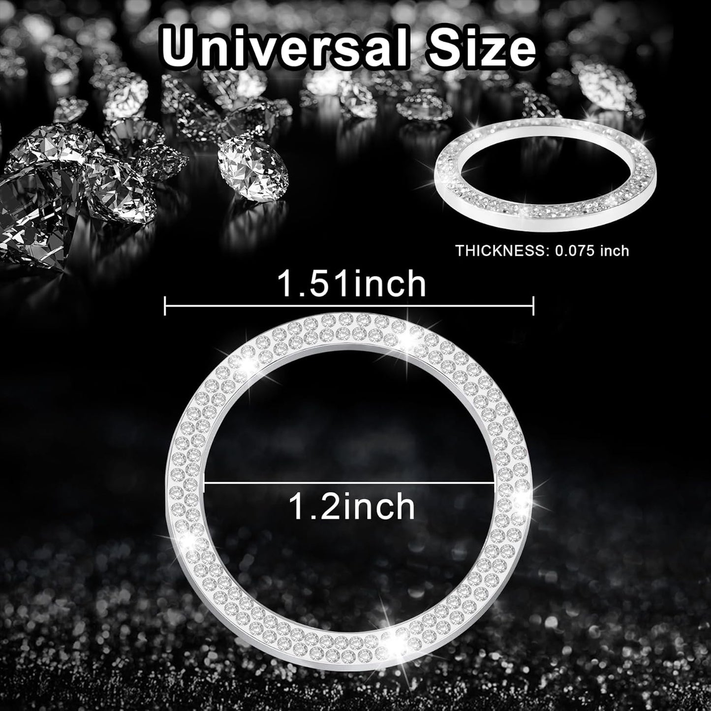 LivTee 2 PCS Crystal Double Rhinestone Car Engine Start Stop Decoration Ring, Bling Car Interior Accessories for Women, Push to Start Button Cover Sticker, Automotive Decals, White
