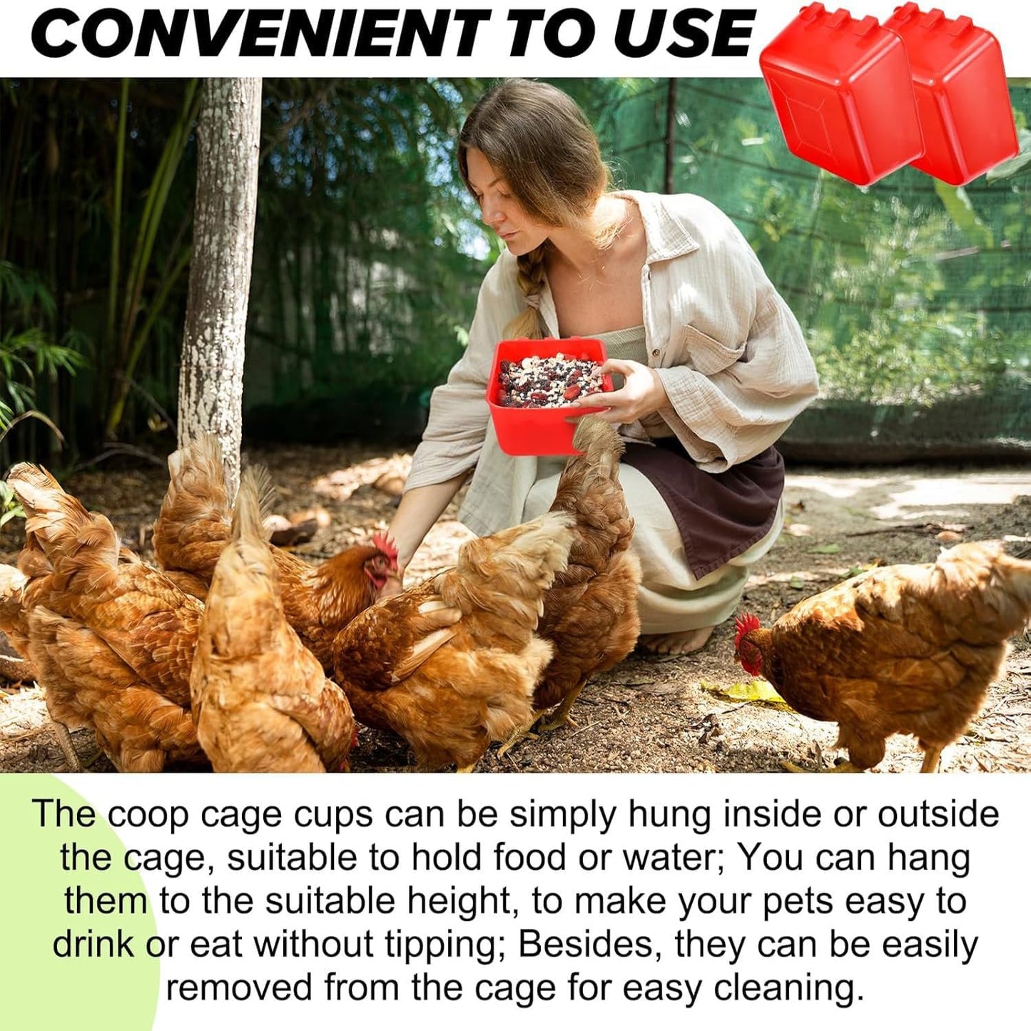 TJHypenete 6PCS Bird Cage Cups, Chicken Feeder Water Cups, Plastic Bird Coop Trough, Chicken Coop Hanging Feeding Cup, Wire Cage Supplies, Small Animal Feeder Bowl for Gamefowl Parrot Parakeet Poultry