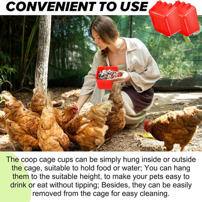 TJHypenete 6PCS Bird Cage Cups, Chicken Feeder Water Cups, Plastic Bird Coop Trough, Chicken Coop Hanging Feeding Cup, Wire Cage Supplies, Small Animal Feeder Bowl for Gamefowl Parrot Parakeet Poultry