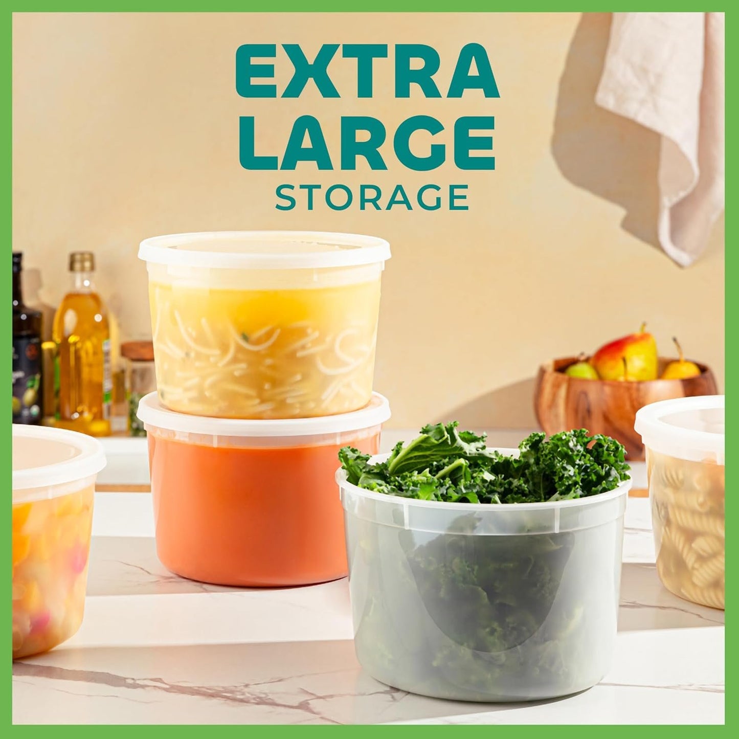 64 oz Food Storage Containers with Lids Pack of 6, Half Gallon Round Plastic Deli Container with Leak-Proof Lid, BPA-Free, Freezer, Dishwasher & Microwave Safe