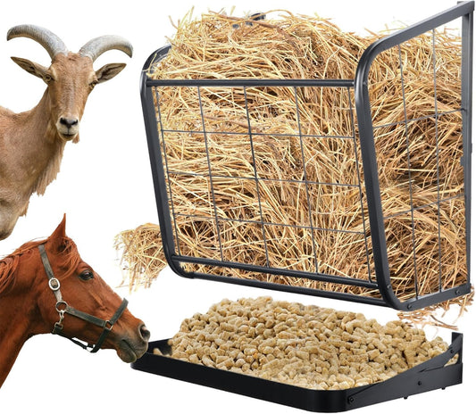 mopam Horse Hay Feeder, 23 Gallons Wall Mounted Metal Goat Hay Rack Fence Livestock Feeder for Farm Cattle Sheep Indoor Outdoor Uses 24.4''x14''x22.6''