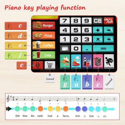PanKome Cash Register Toys for Kids - Interactive Pretend Play Grocery Store Set with Calculator, Scanner, Food, Microphone, Educational Learning Toy for Toddler Boys and Girls 3 4 5 6 7 8 Year Old