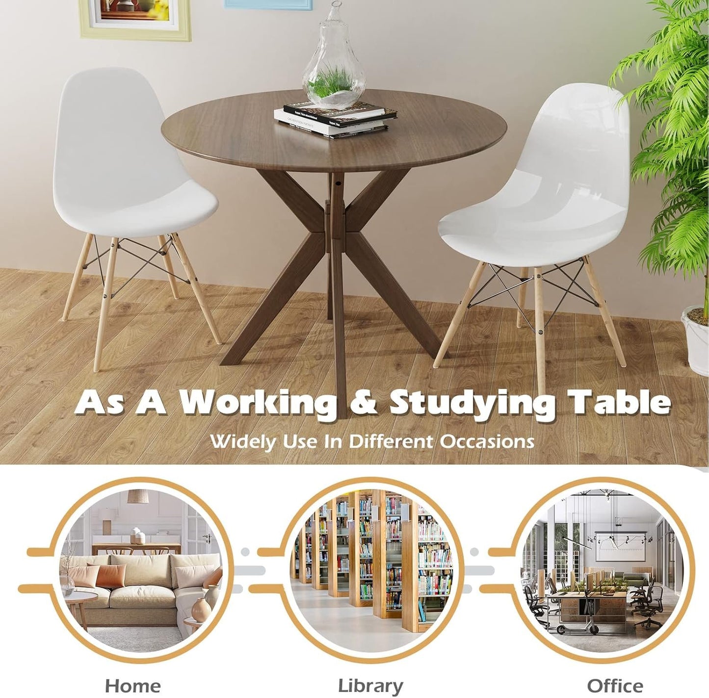 Giantex 36 Inch Round Wood Dining Table, Farmhouse Kitchen Table with Intersecting Pedestal Base & Adjustable Foot Pads, Vintage Coffee Table W/Tabletop & Solid Wood Legs, Modern Side Table, Walnut