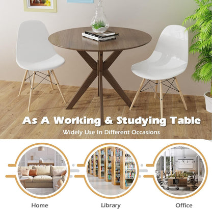 Giantex 36 Inch Round Wood Dining Table, Farmhouse Kitchen Table with Intersecting Pedestal Base & Adjustable Foot Pads, Vintage Coffee Table W/Tabletop & Solid Wood Legs, Modern Side Table, Walnut