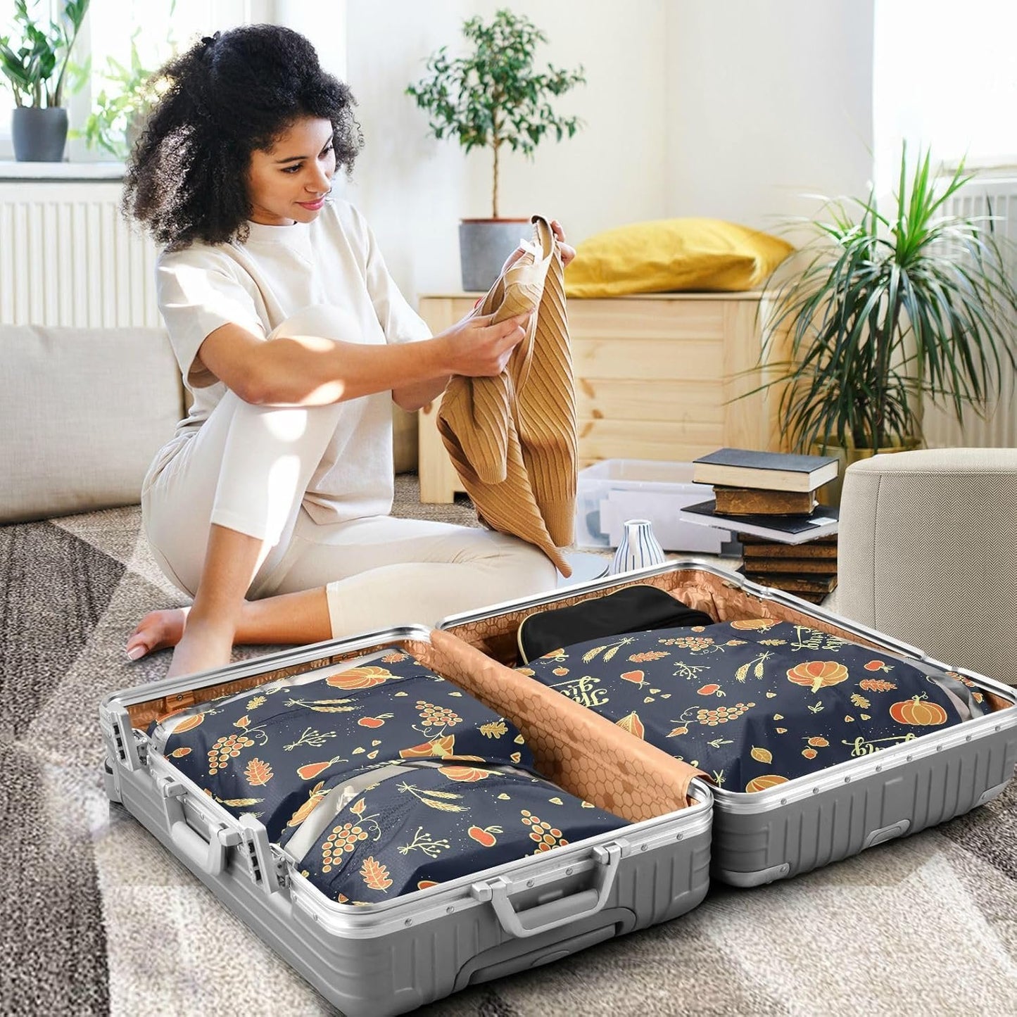 Storage Bags For Travel with Zipper 3 Set Packing Travel Bags Suitcase Organizer Bag Organization And Storage Bedroom Happy Autumn and Thanks Giving