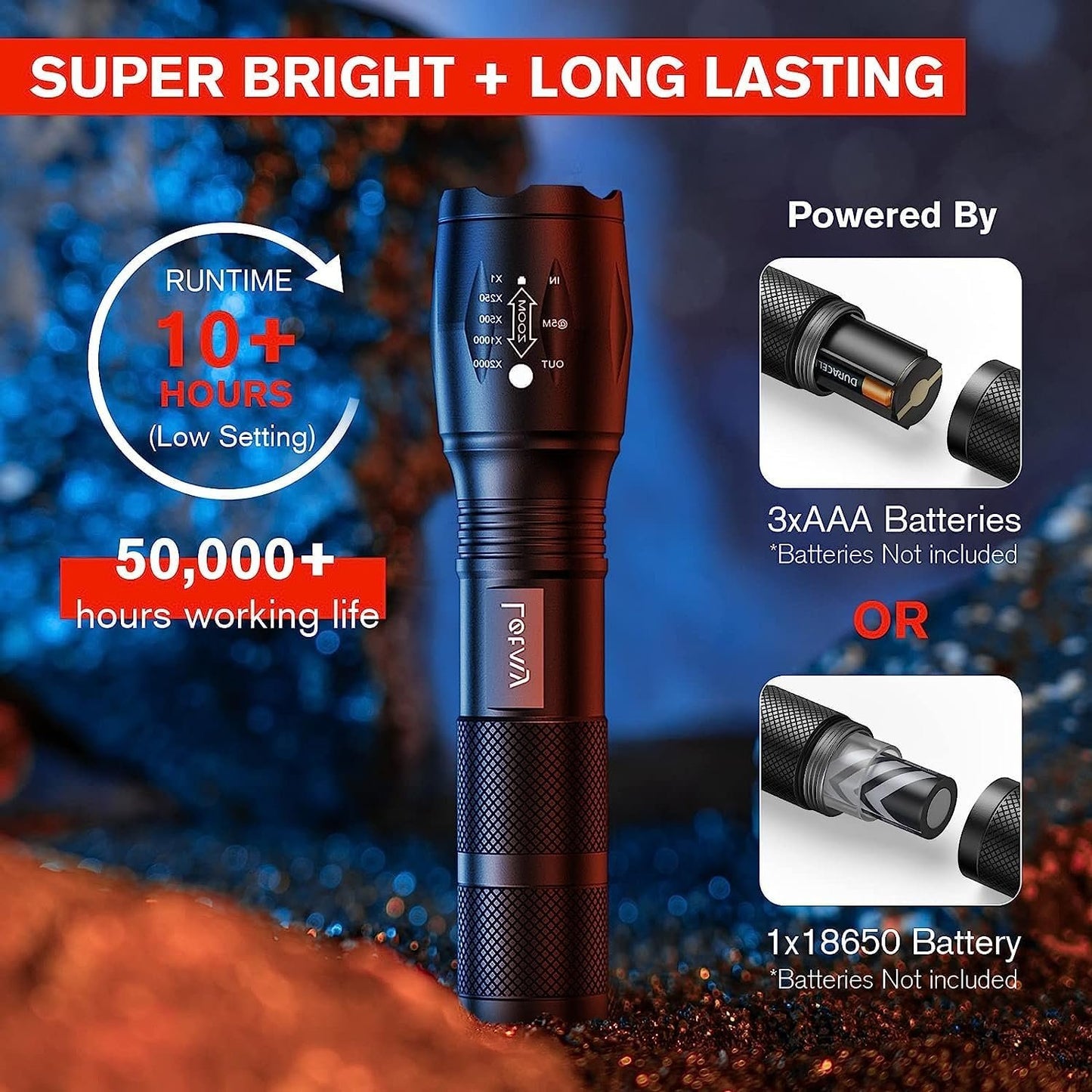 LETMY LED Flashlight, High Lumens XML T6 Handheld Flashlights, Zoomable, IP67 Waterproof, 5 Modes, Portable Flashlight for Outdoor Camping Running Walking Emergency (2 Pack)