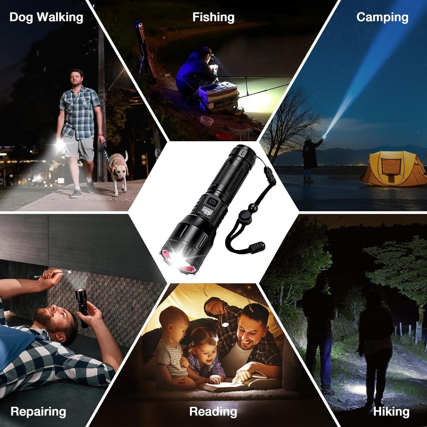 Peascat Flashlight High Lumens Rechargeable, Tactical Bright LED Flashlights, High Powered Handheld Flash Light with 3 Modes, Type-C, 16Hrs Runtime, Zoomable, Waterproof for Emergency