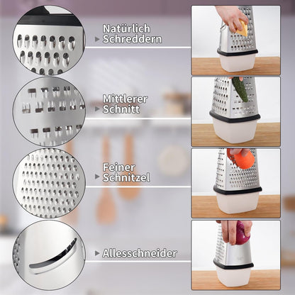 YC Kitchen Cheese Grater, Stainless Steel Grater, Vegetable Grater, 4 Sides Square Grater and Kitchen Grater, Practical Kitchen Gadgets (Extra Large Box)
