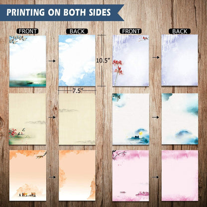 Stationary Set Japanese Stationery Letter Writing Paper, 48 Pack Stationary Paper and envelopes Set Ink Painting Design - 48 Stationary Papers + 24 Sealing Envelopes