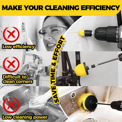 Holikme 6Pack Drill Brush Power Scrubber Cleaning Brush Extended Long Attachment Set All Purpose Drill Scrub Brushes Kit for Grout, Floor, Tub, Shower, Tile, Bathroom and Kitchen Surface，Yellow