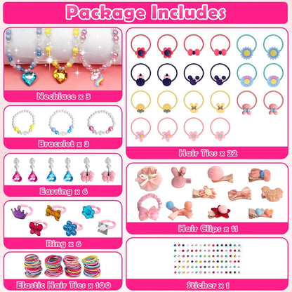 Kids Jewelry Kit Girls Toys, 153pcs Girls Dress Up Play Jewelry Set Kids Toys with Necklaces Bracelets Rings Earrings Hair Accessories and Storage Box, Christmas Birthday Gifts for 3-8 Year Old Girl