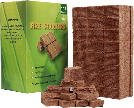 Bbcuepro All Natural Charcoal Fire Starters - 144 PCS Cubes Lightning Fast Lighters for Barbecue Grill, BBQ Charcoal, Campfire, Fireplace, Wood Stove, Smoker and More