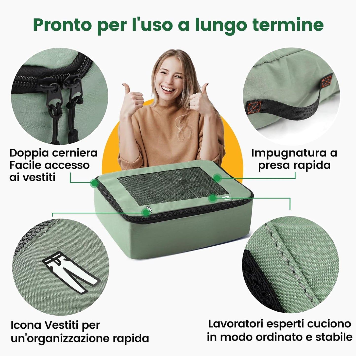 8 Piece Packing Cubes Travel Organizer Suitcase Space-Saving Travel Accessories for Backpack Suitcase Green