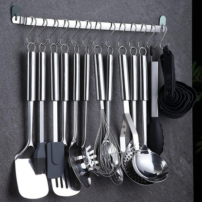 Berglander Kitchen Utensils Set 38 Pieces, Stainless Steel Cooking Utensils Set, Kitchen Gadgets Cookware, Kitchen Tool Set with Utensil Holder Rack and Hooks for Hanging Dishwasher Safe